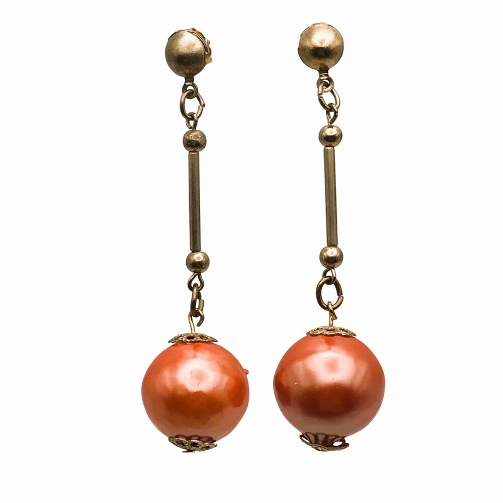 Long Frosted Orange Dangle Drop Earrings Groovy Go Go Dancer MCM 1960's Boho Mod